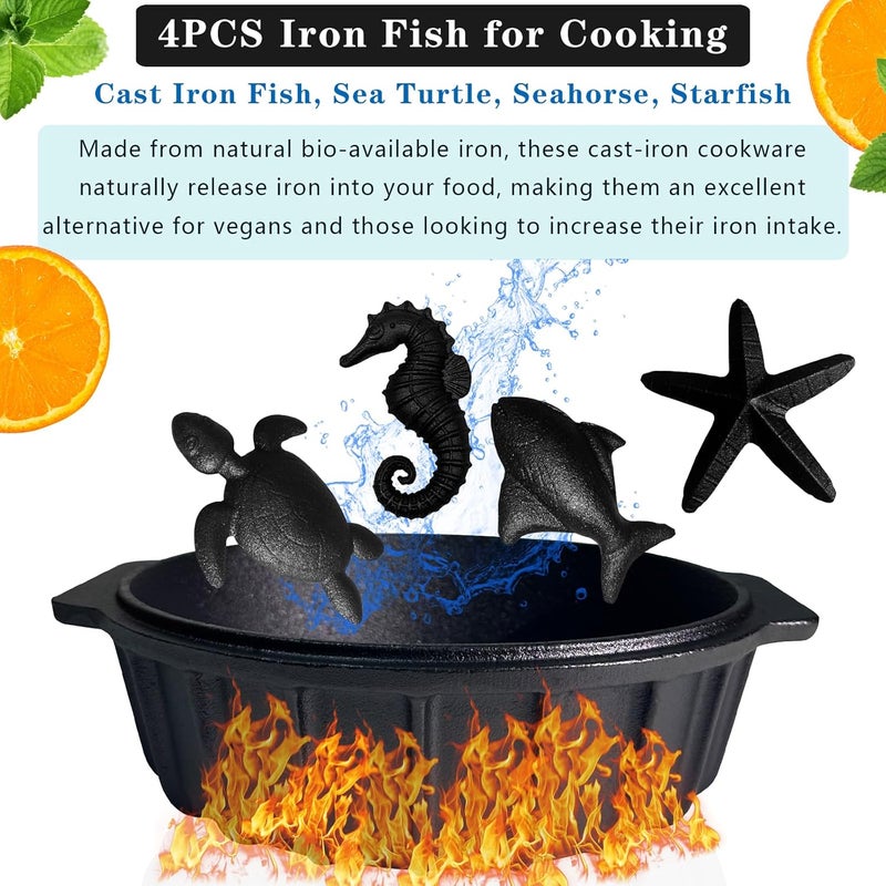 ENEM Small Cast Iron Garlic Roaster with 4 Iron Fish, Pre-Seasoned Smoker Roaster, Garlic Cooker, Garlic Roasting Pot, Mini Cocotte Garlic Potato Baker, Wood Chip Smoker Box for BBQ Meats Vegetables - Image 5